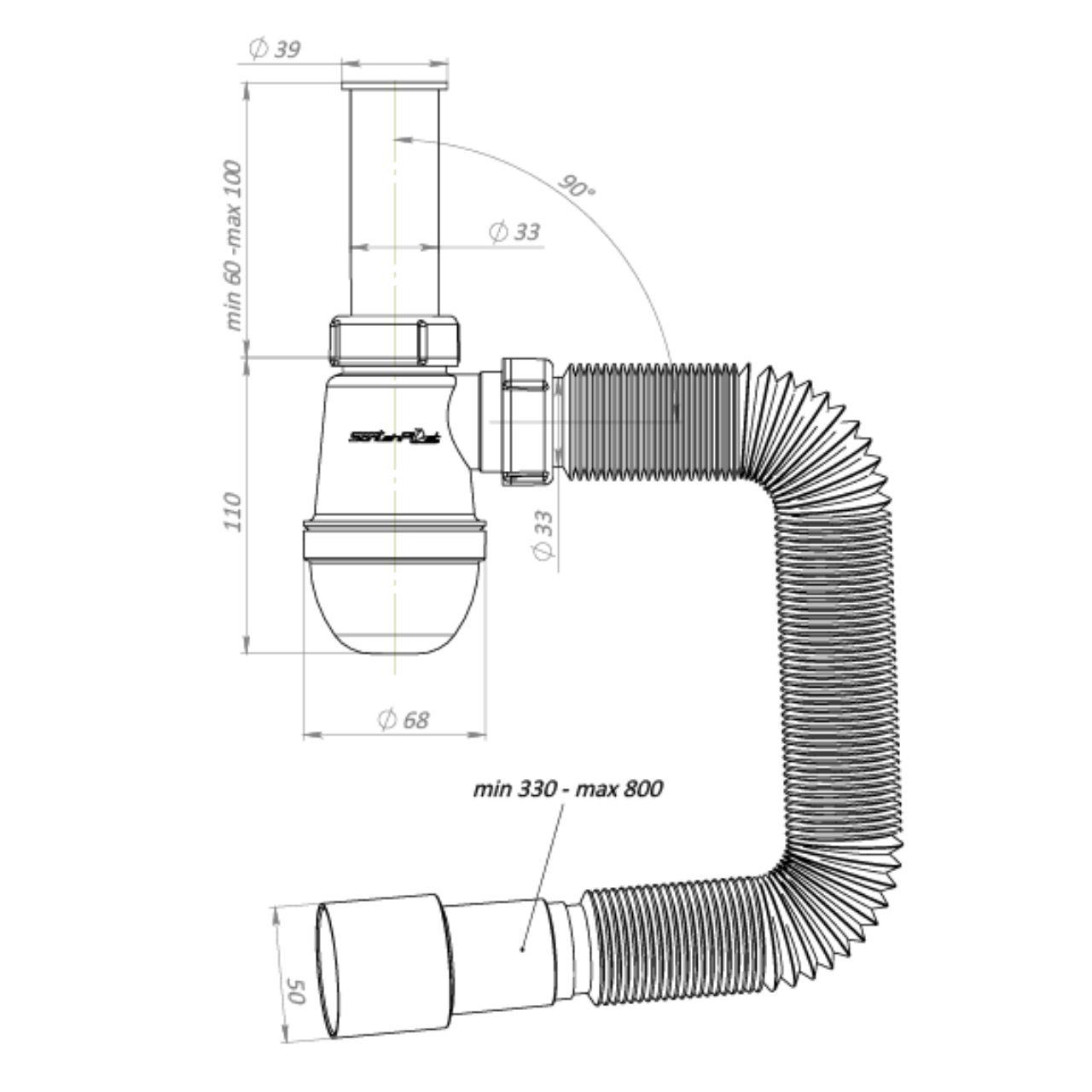 Напівсифон SantehPlast LN-00.06 G 1 1/4" Лотос-міні з гнучкою трубою 32х40/50 - фото 3