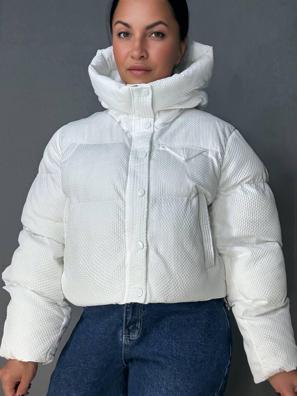 Куртка женская LADY YEP 10039 вафельная пуффер оверсайз с капюшоном р. 42 Белый (4883) - фото 9
