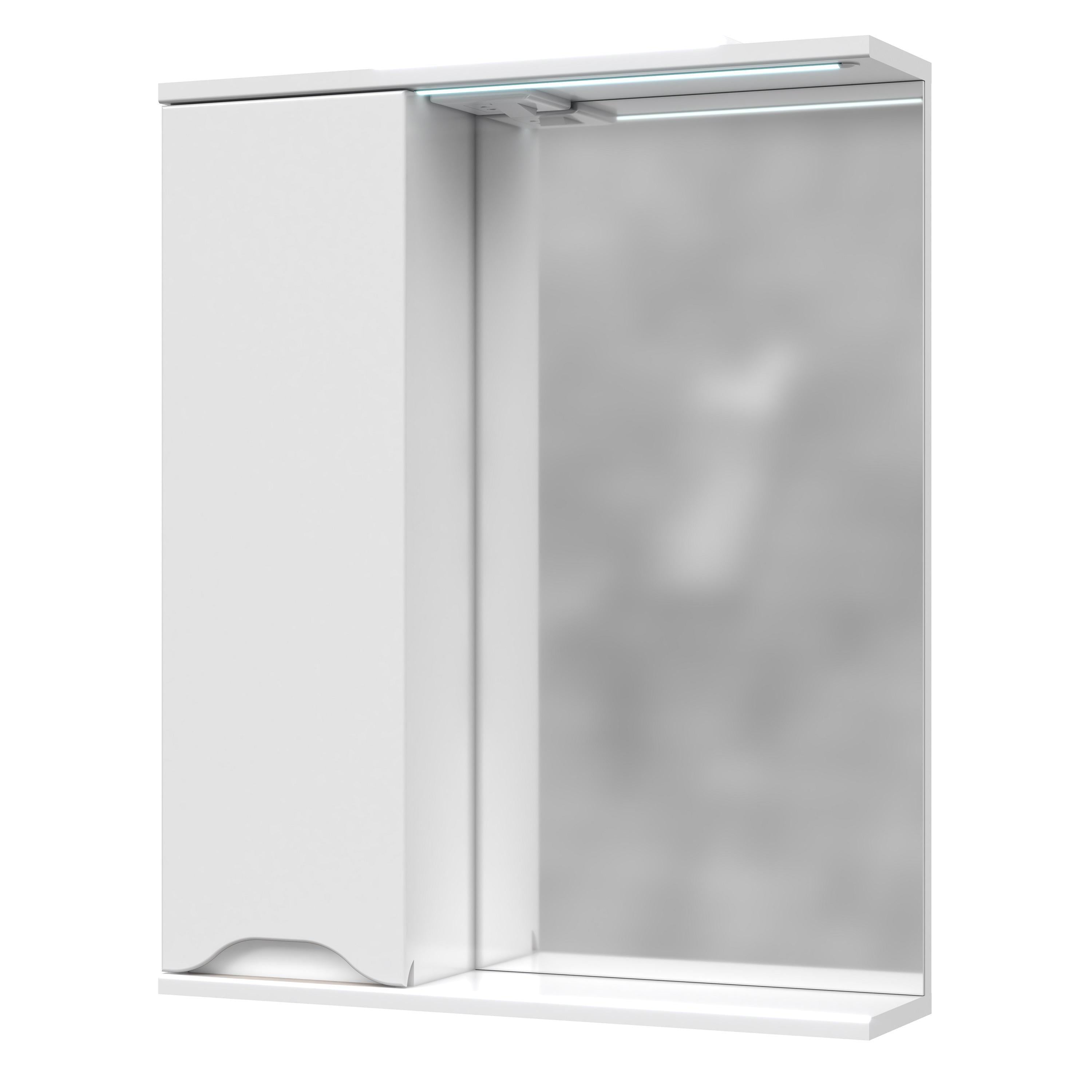 Зеркало со шкафчиком MIRATER Амелия с LED подсветкой 60 см левостороннее Белый (7605)