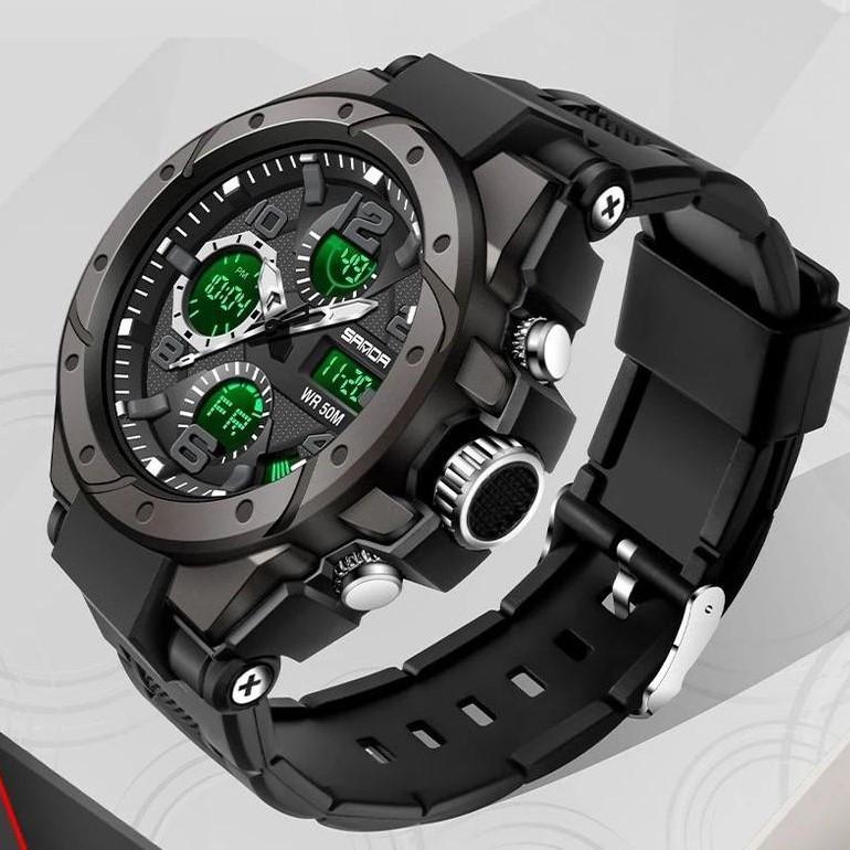 Наручные часы мужские Sanda военные противоударные водонепроницаемые с подсветкой Черный (6008) - фото 7 Наручные часы мужские Sanda военные противоударные водонепроницаемые с подсветкой Черный (6008) - фото 7