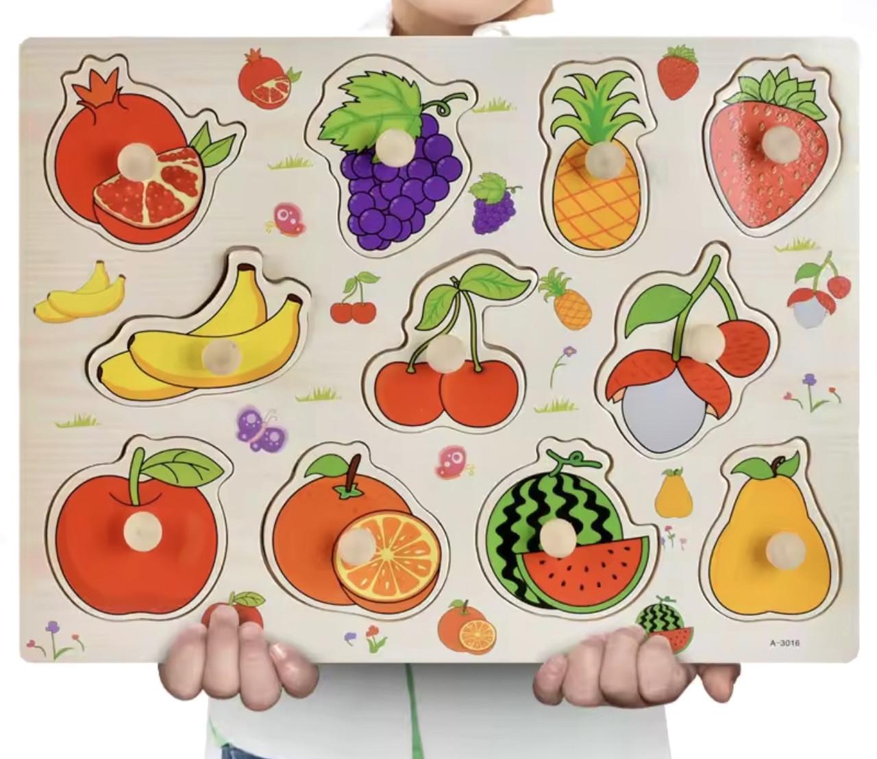 Іграшка для малюків Фрукти дерев'яний пазл-вкладиш з ручками (38) - фото 3 Іграшка для малюків Фрукти дерев'яний пазл-вкладиш з ручками (38) - фото 3