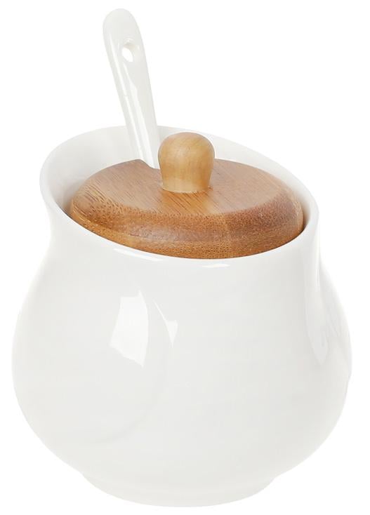 Цукорниця порцелянова Nouvelle Home 250 мл з ложечкою і бамбуковою кришкою (BD-938-015)