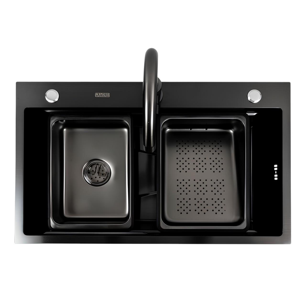 Мийка кухонна Platinum CM 75х46B з вологостійкою дошкою для обробки продуктів та сифоном Чорний (є266) - фото 5 Мийка кухонна Platinum CM 75х46B з вологостійкою дошкою для обробки продуктів та сифоном Чорний (є266) - фото 5