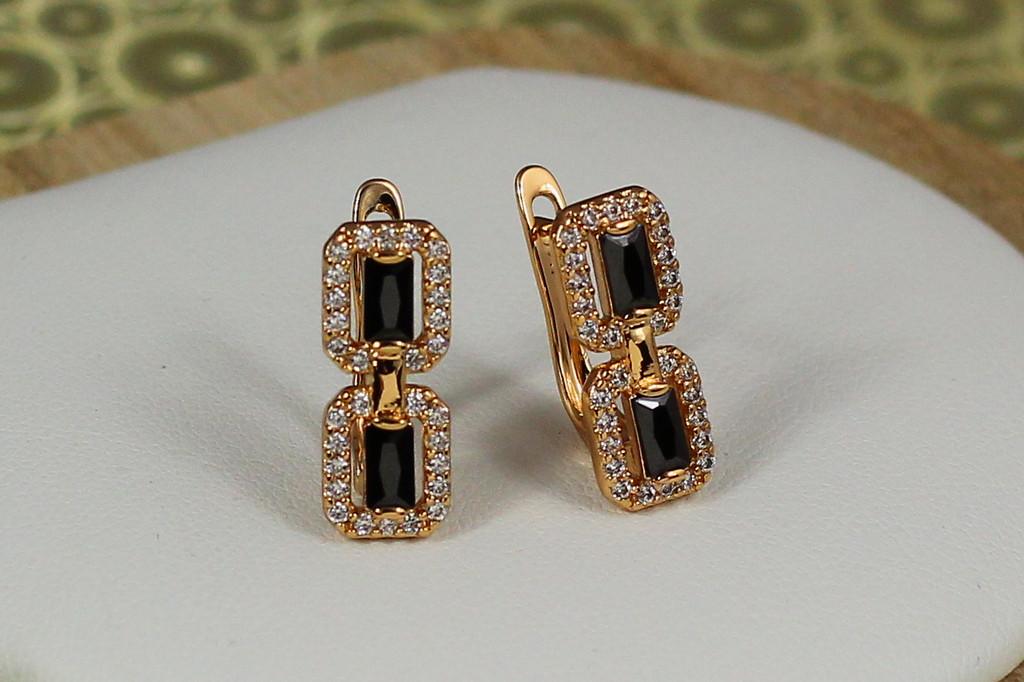Серьги Xuping Jewelry песочное время с черными камнями 1,7 см Золотистый (2481403800)
