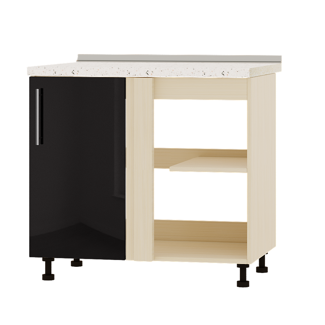 Шафа нижня Еверест Акріл модуль кутовий Низ Н89-895 90х47х85 см Чорний глянець/Дуб Молочний (04745)