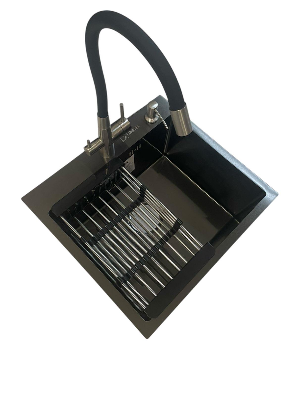 Мойка кухонная Luminex 5045 см из нержавеющей стали и гибкий кран с фильтром воды Venta BK813SB Черный