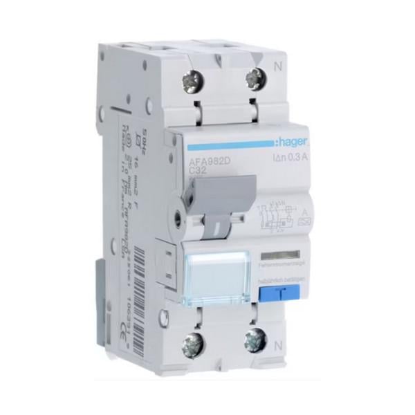 Дифавтомат Hager 2 полюса 6kA тип C 32A 300mA тип A AFA982D (74350)