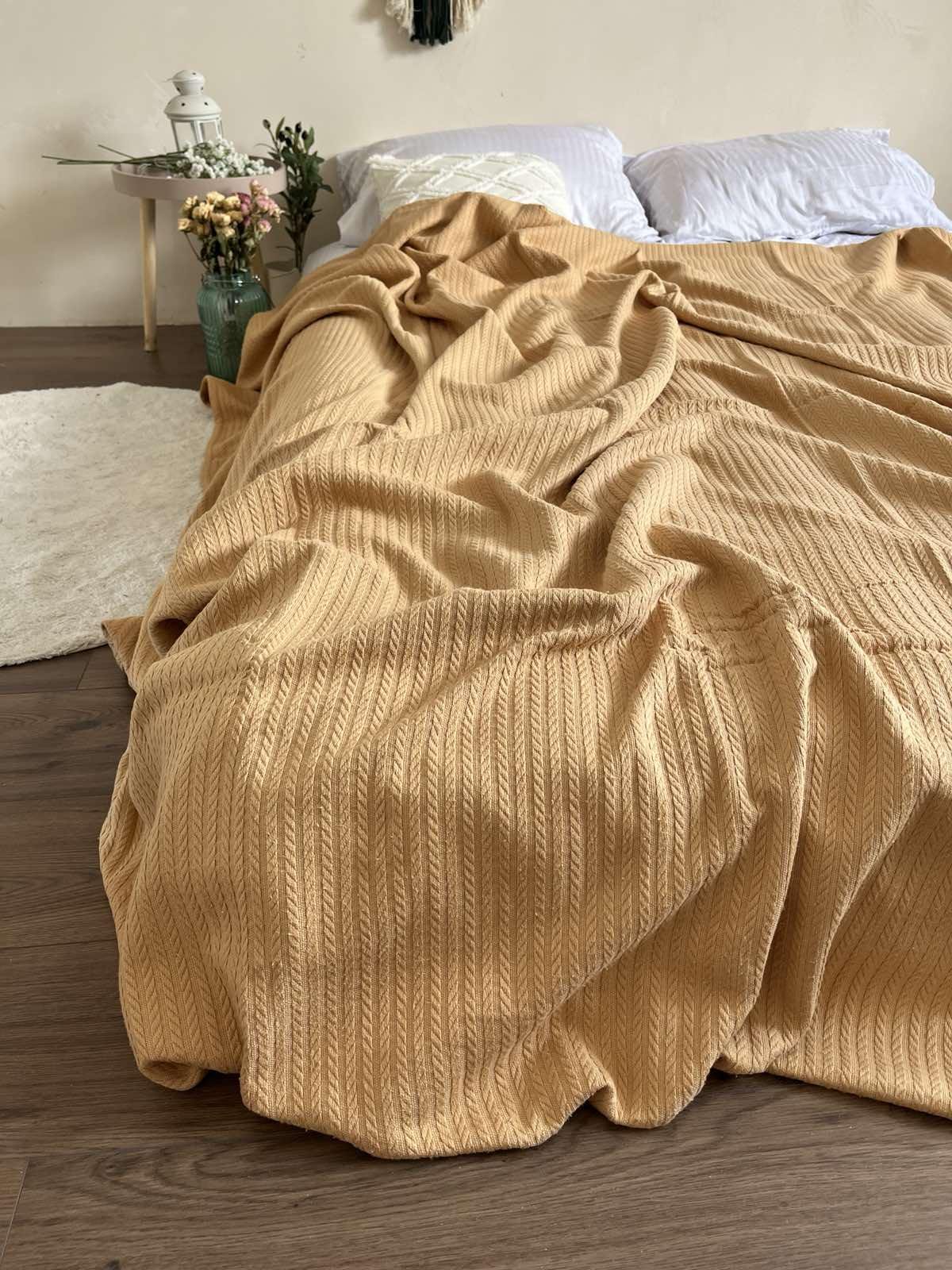 Покрывало летнее Косичка хлопок 140х200 см Карамельный (18093914)