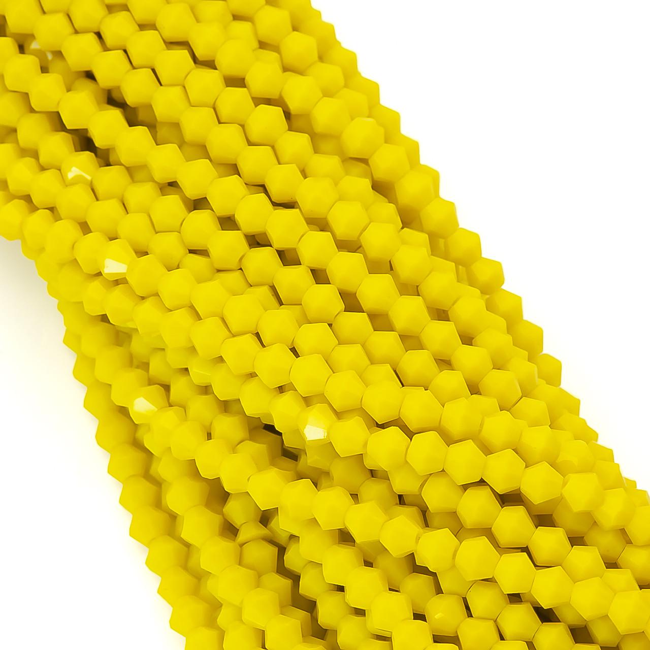 Бусины хрустальные Биконус 4х4,2 мм 95 шт. непрозрачный Желтый (БИ0004к34)