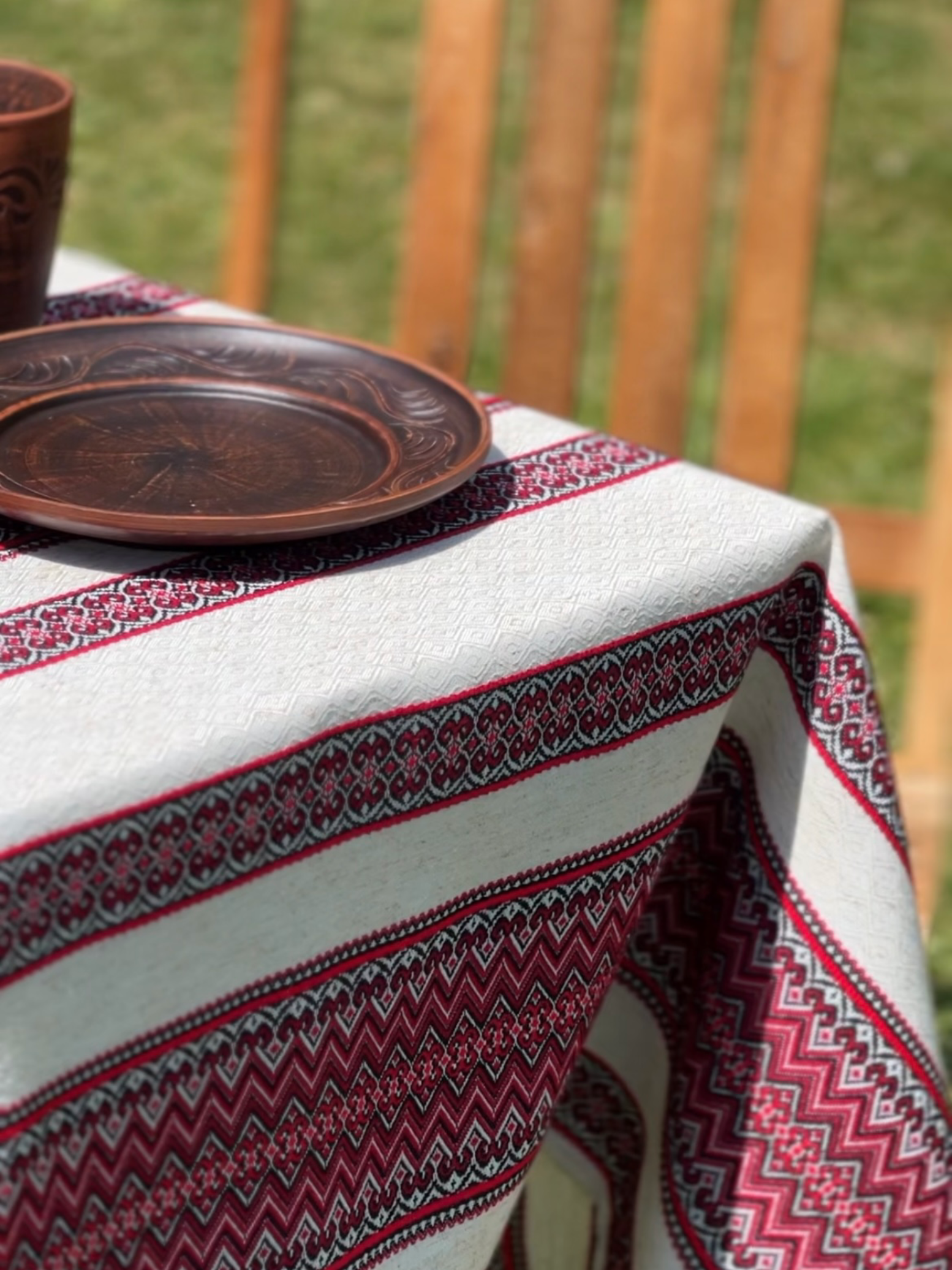 Скатертина лляна великодня Стожари з українським орнаментом 150x110 см Червоний (1901-1) - фото 7