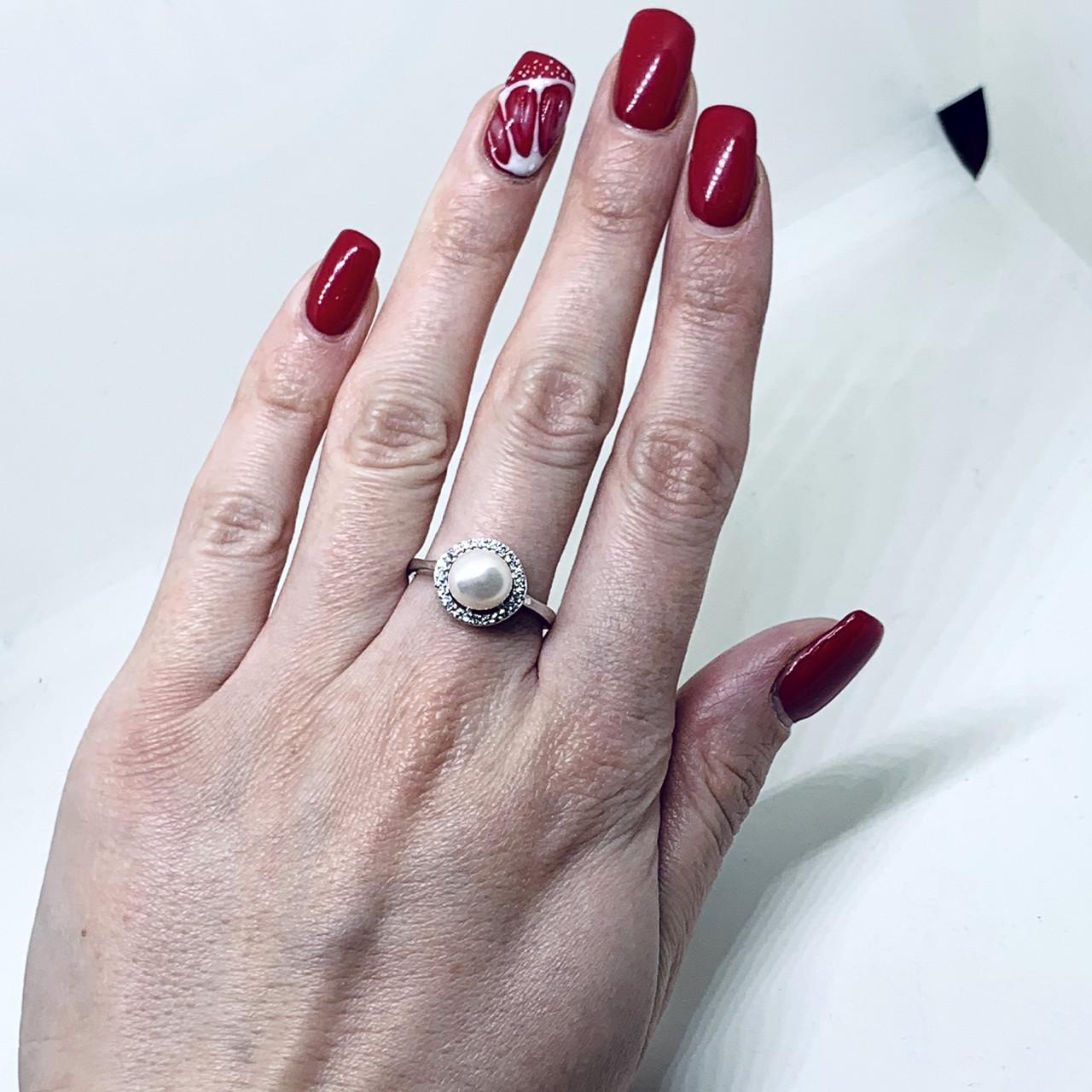 Кольцо серебряное с жемчугом и кубическим цирконием р. 17,5 3,15 г (1550656505)