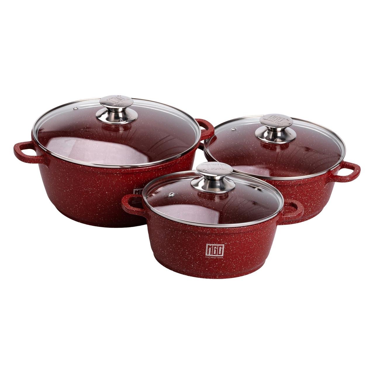 Набор из трех алюминиевых кастрюль MGC с толстым дном и крышками с антипригарным покрытием