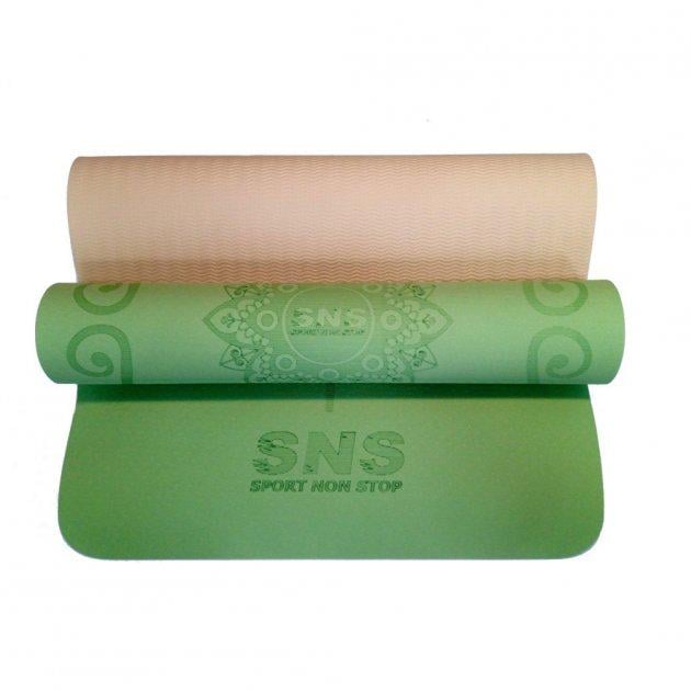 Коврик для фитнеса и йоги SNS TPE TC двухслойный 6 мм Зеленый