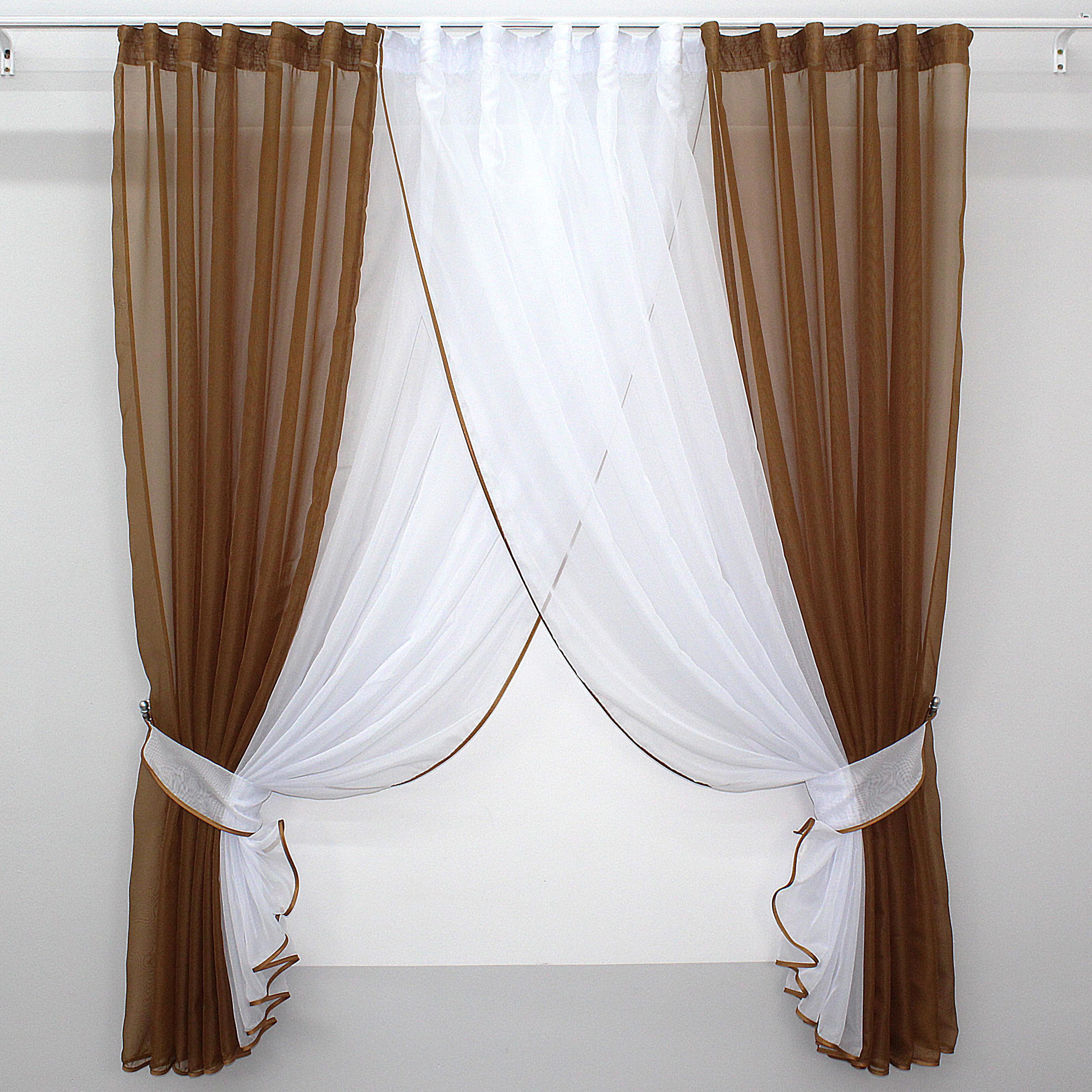 Шторы кухонные VR-Textil №096к с подвязками 400х170 см Коричневый/Белый (50-673) - фото 1