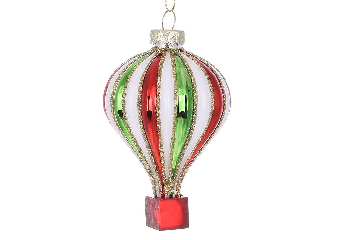 Іграшка на ялинку скляна BonaDi Повітряна Куля 9,5 см Червоний із зеленим (108-722)