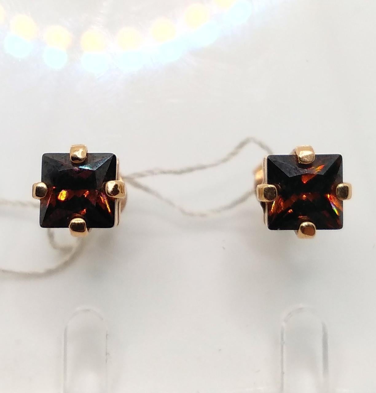 Серьги золото пусеты имитация раухтопаз 585° 2,66 г (сп012.2.11)