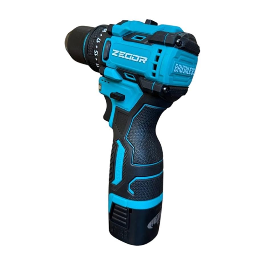 Шуруповерт акумуляторний безщітковий шуруповерт Zegor CDB-16BL/16В/45 Нм/дві швидкості/2 батареї 16 В 2 Ач/реверс/підсвічування/кейс - фото 6