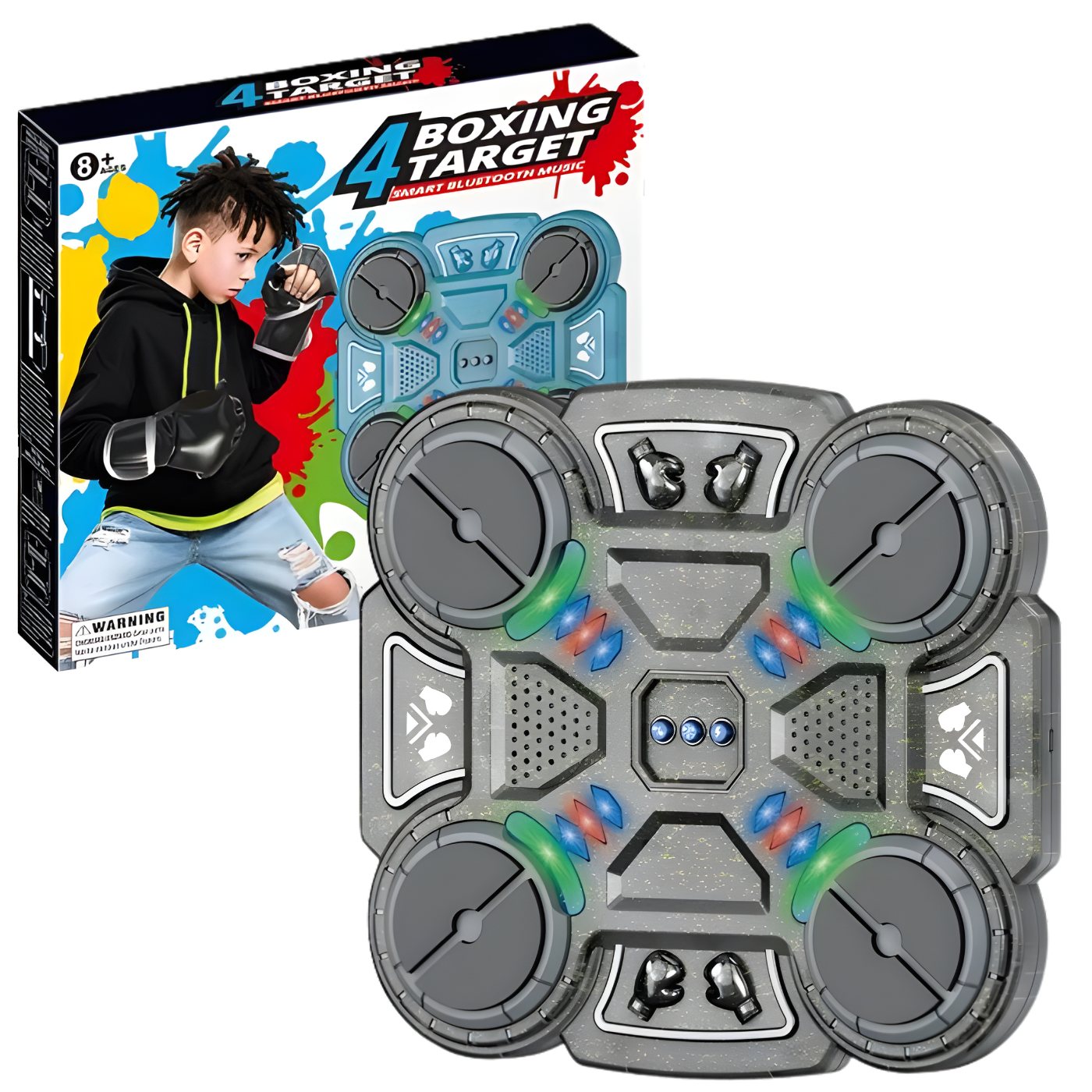 Тренажер для боксу на 4 цілі із рукавичками дитячий інтерактивний акумуляторний музичний з Bluetooth Прозоро-чорний