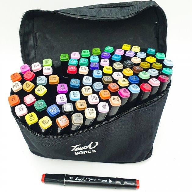 Маркери для малювання Touch двосторонні фломастери для скетчингу 80 шт. Чорний