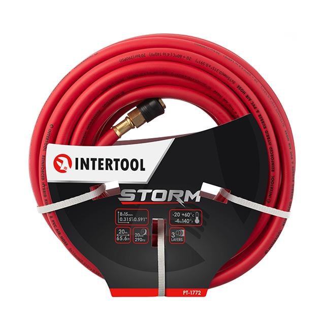 Шланг гібридний професійний Intertool 20 атм 8х15 мм 20 м з латунними швидкороз'ємними з'єднаннями STORM (PT-1772)