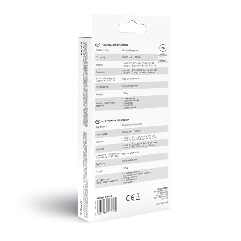 Повербанк Savio BA-08 1000 mAh Black (613792) - фото 4 Повербанк Savio BA-08 1000 mAh Black (613792) - фото 4