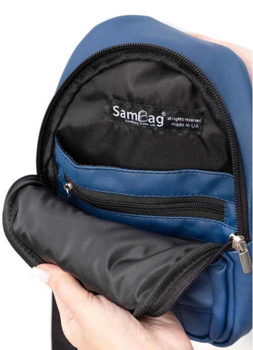 Мужская сумка-слинг Sambag через плечо из экокожи Темно-синий (892019629) - фото 5