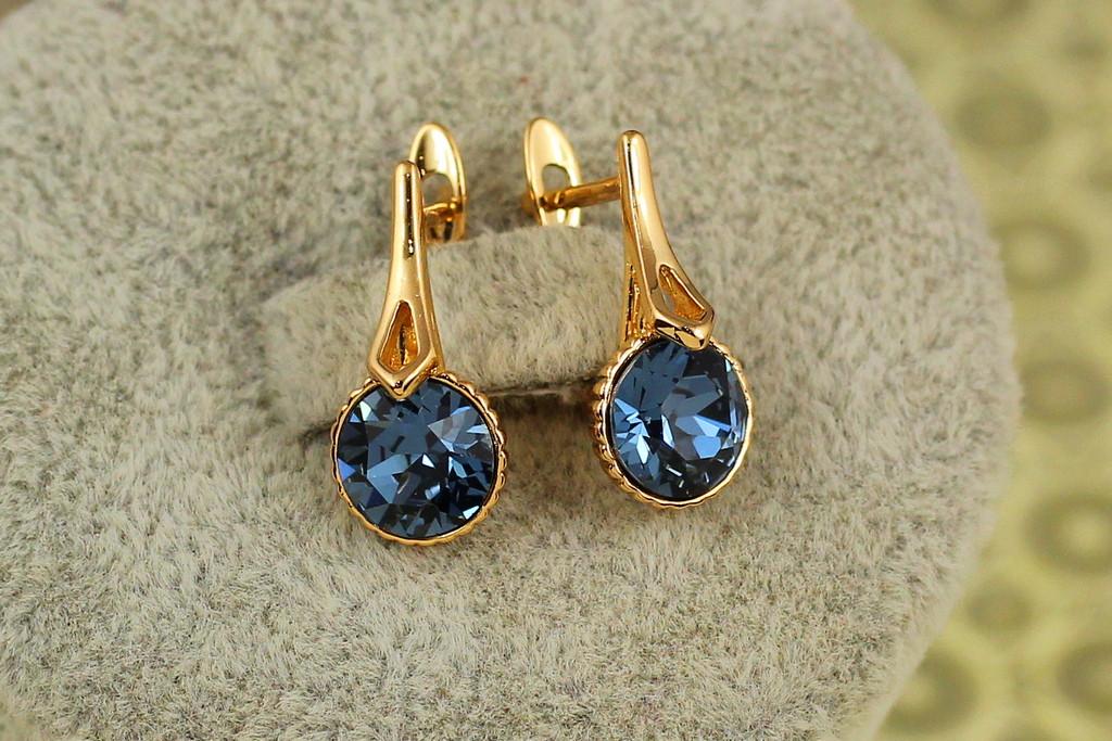 Серьги Xuping Jewelry шпиль с синими камнями 1,8 см Золотистый (2587470333)