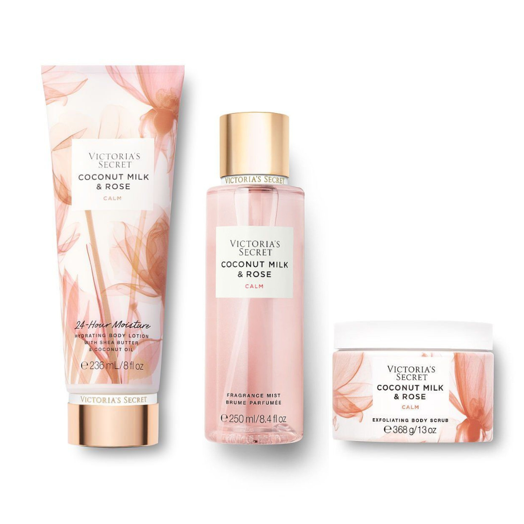 Набор косметический Victoria's Secret Coconut Milk & Rose спрей 250 мл/лосьон 236 мл/скраб 368 г (2191081853)