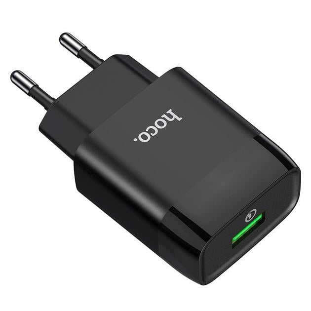 Пристрій мережевий зарядний Hoco C72Q QC3.0 1 USB/2A з кабелем для заряджання USB/Type-C Чорний - фото 5