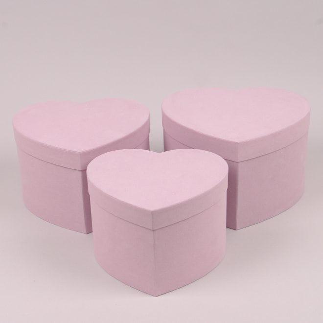 Комплект коробок для цветов Flora Сердце велюр 3 шт. Пудровый (39872)