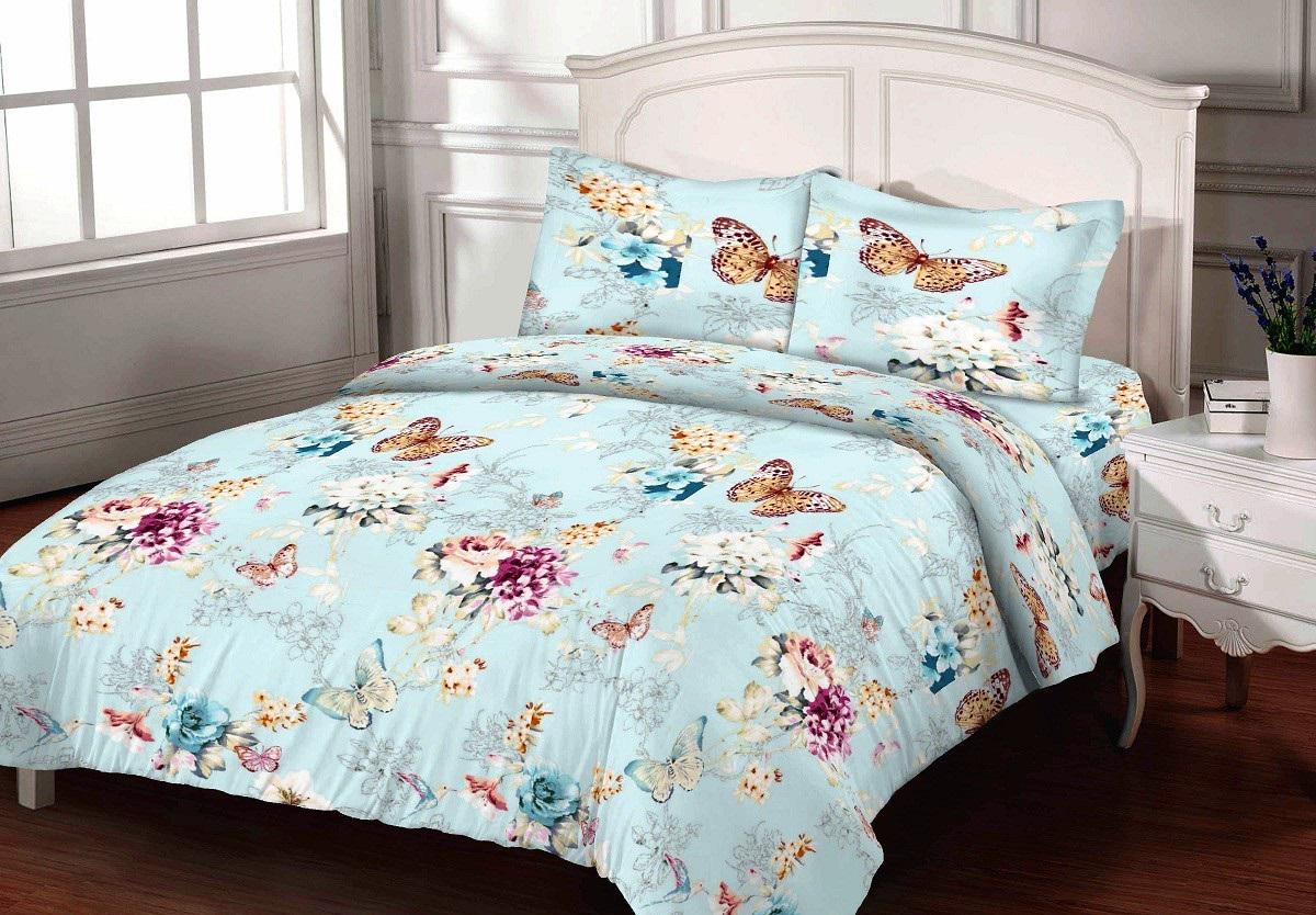 Комплект постельного белья Zastelli BUTTERFLY бязь GOLD USA евро 200х220 Голубой