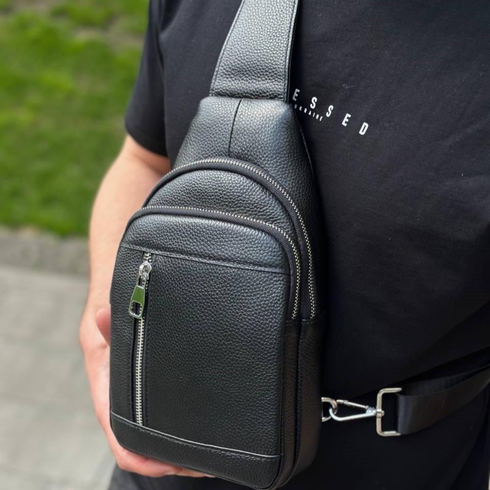 Слинг мужской Tiding Bag кожаный слинг на плече Черный (7862)