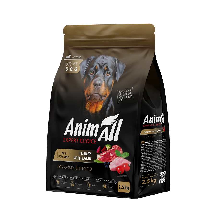Корм сухой AnimAll полнорационный для взрослых собак больших пород со свежей индейкой и ягненком 2,5 кг (2998382260) Корм сухой AnimAll полнорационный для взрослых собак больших пород со свежей индейкой и ягненком 2,5 кг (2998382260)