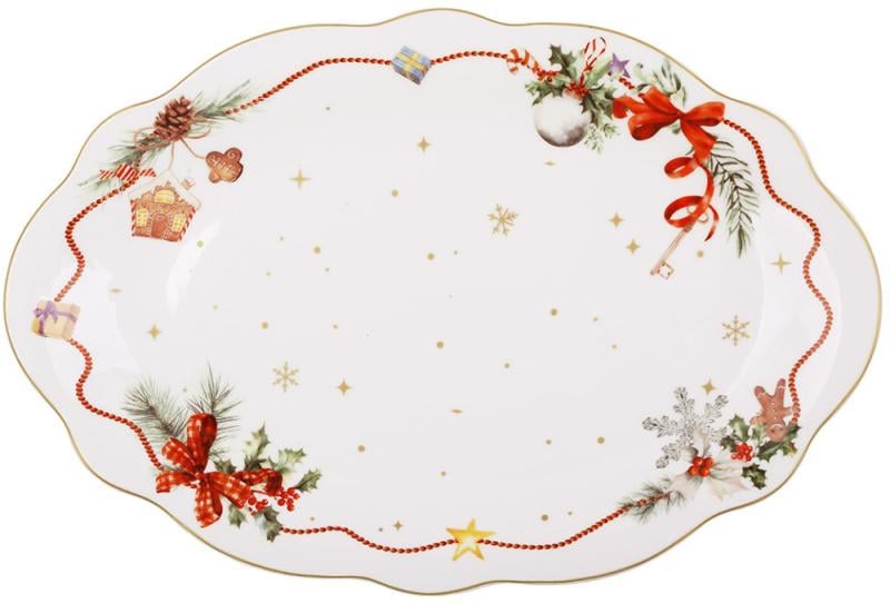 Блюдо овальное фарфоровое Christmas Ribbon Гирлянда 31х21 см