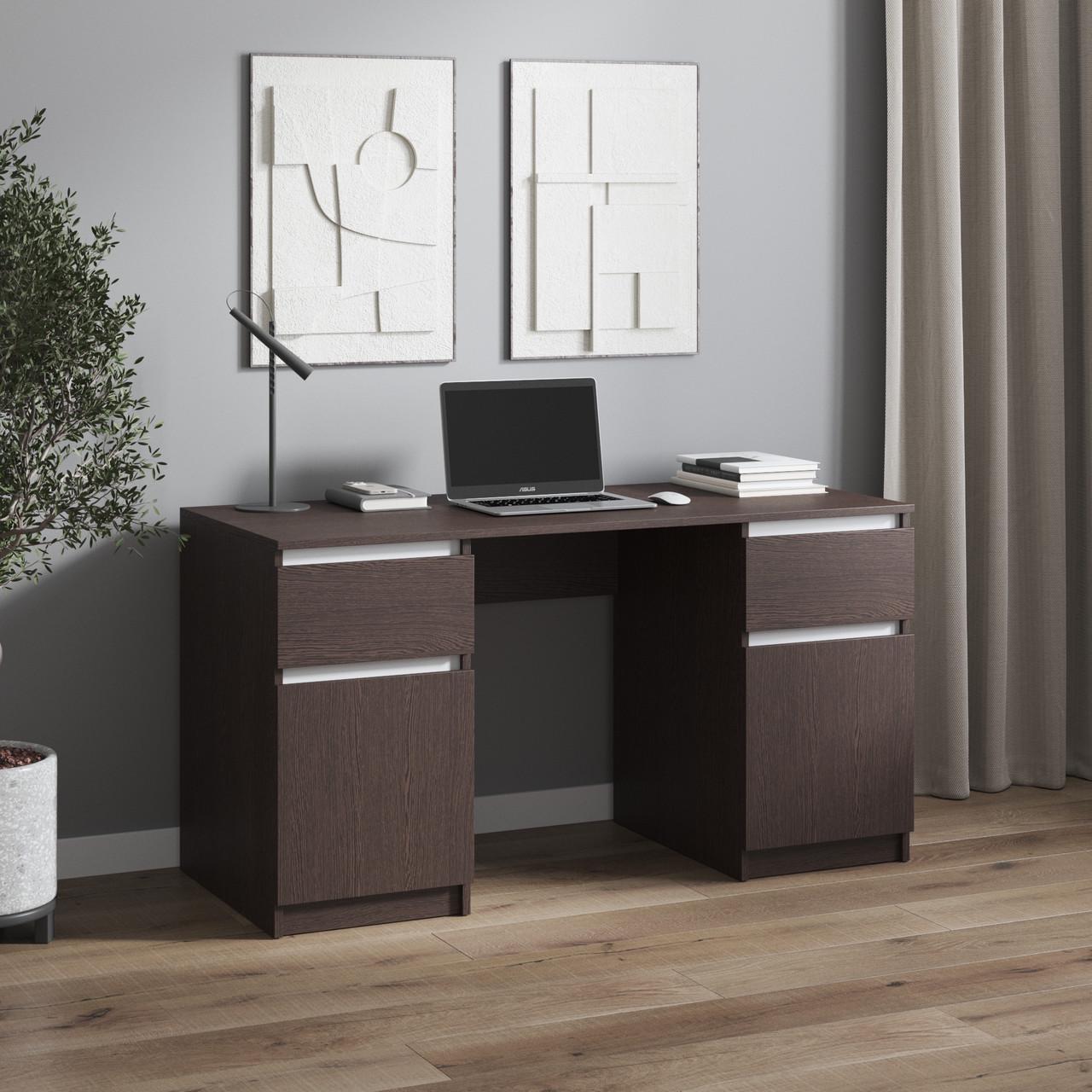 Стіл комп’ютерний з 2 тумбами Вайс R-34 1400х600х755 мм Венге Темний/Білі планки (30433250) - фото 1 Стіл комп’ютерний з 2 тумбами Вайс R-34 1400х600х755 мм Венге Темний/Білі планки (30433250) - фото 1