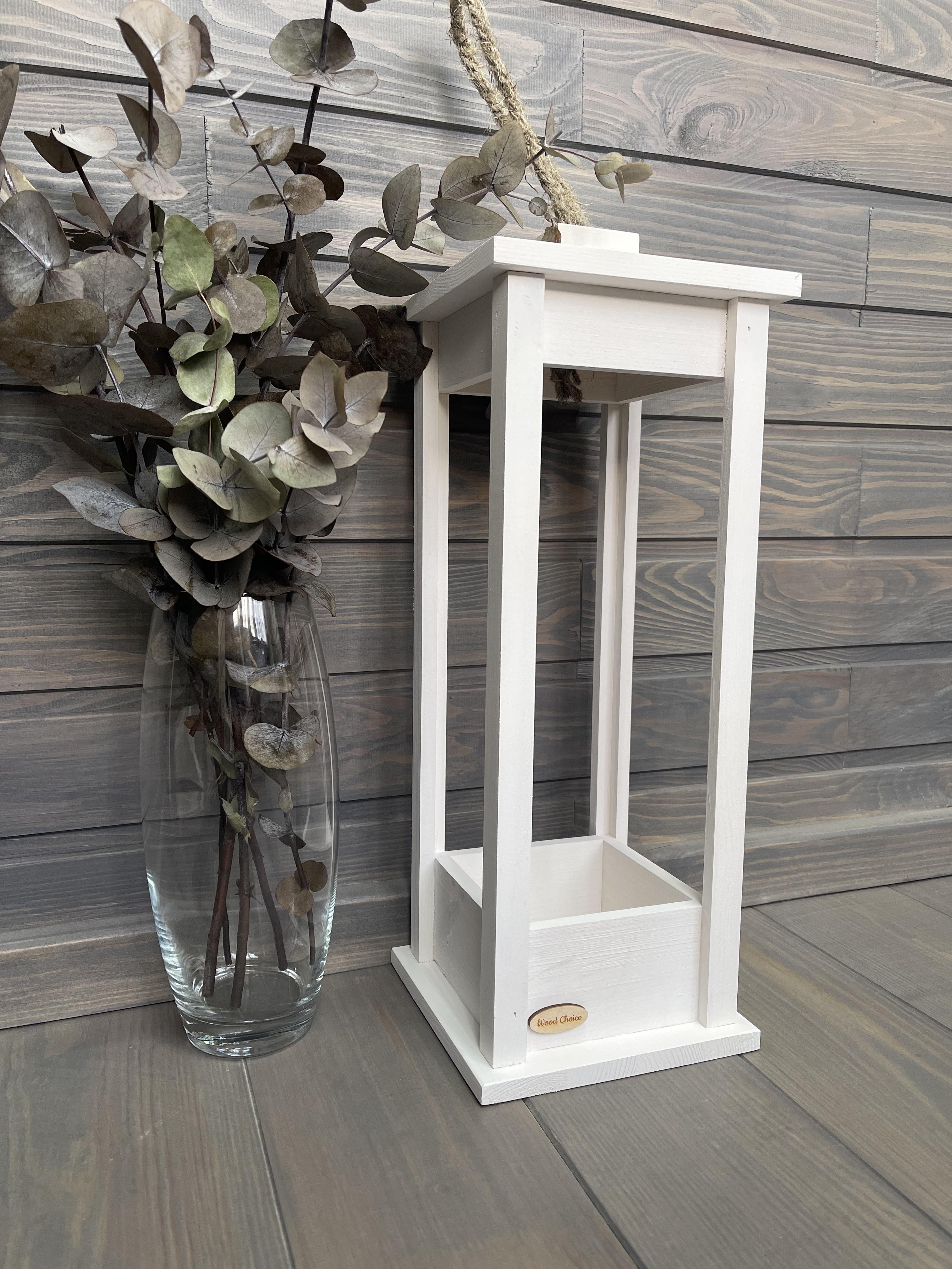 Подсвечник деревянный Wood Choice Фонарь 17х17х45 Белый - фото 1