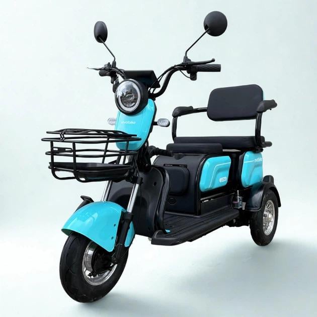 Електроскутер триколісний EVOBIKE Luna TRIO PRO 1200W 60V 20Ah 2026 зі знімним графеновим акумулятором та пасажирським сидінням Синій