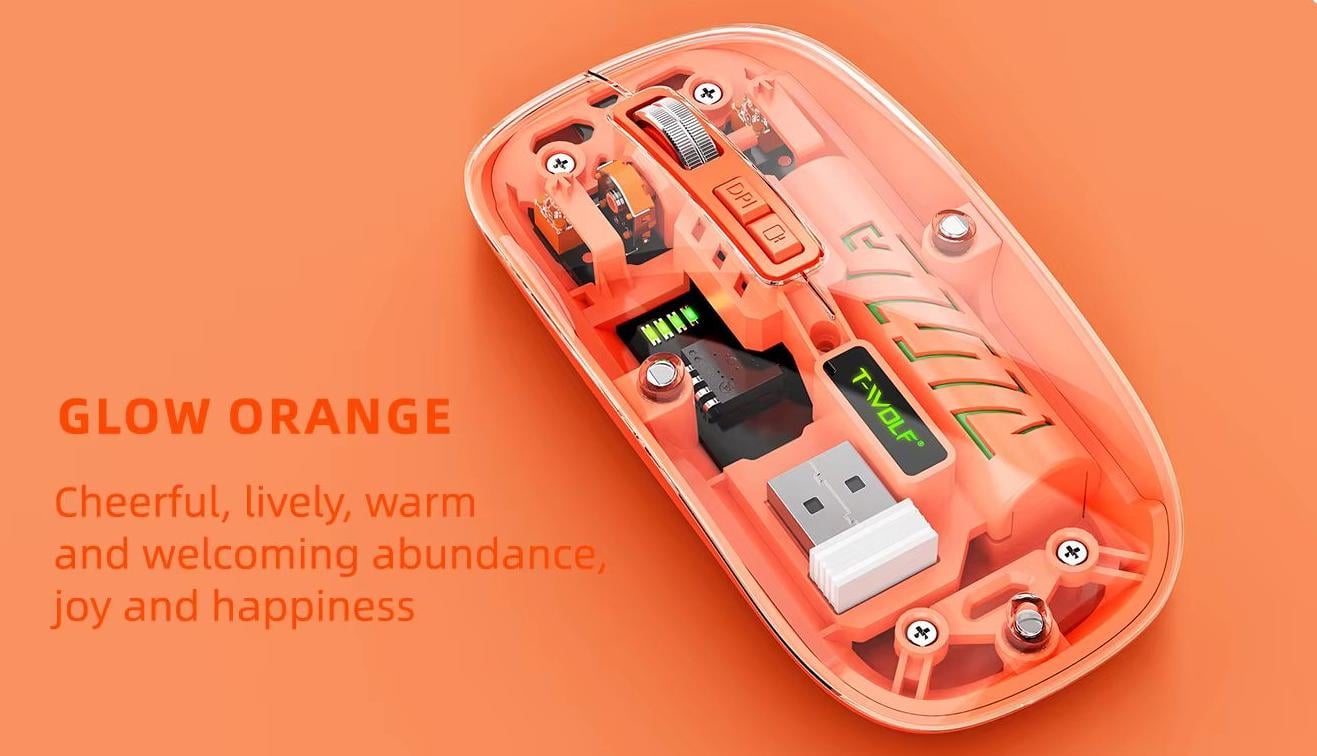 Мышь T-WOLF X11 беспроводная бесшумная с аккумулятором 2,4G Bluetooth Orange - фото 4