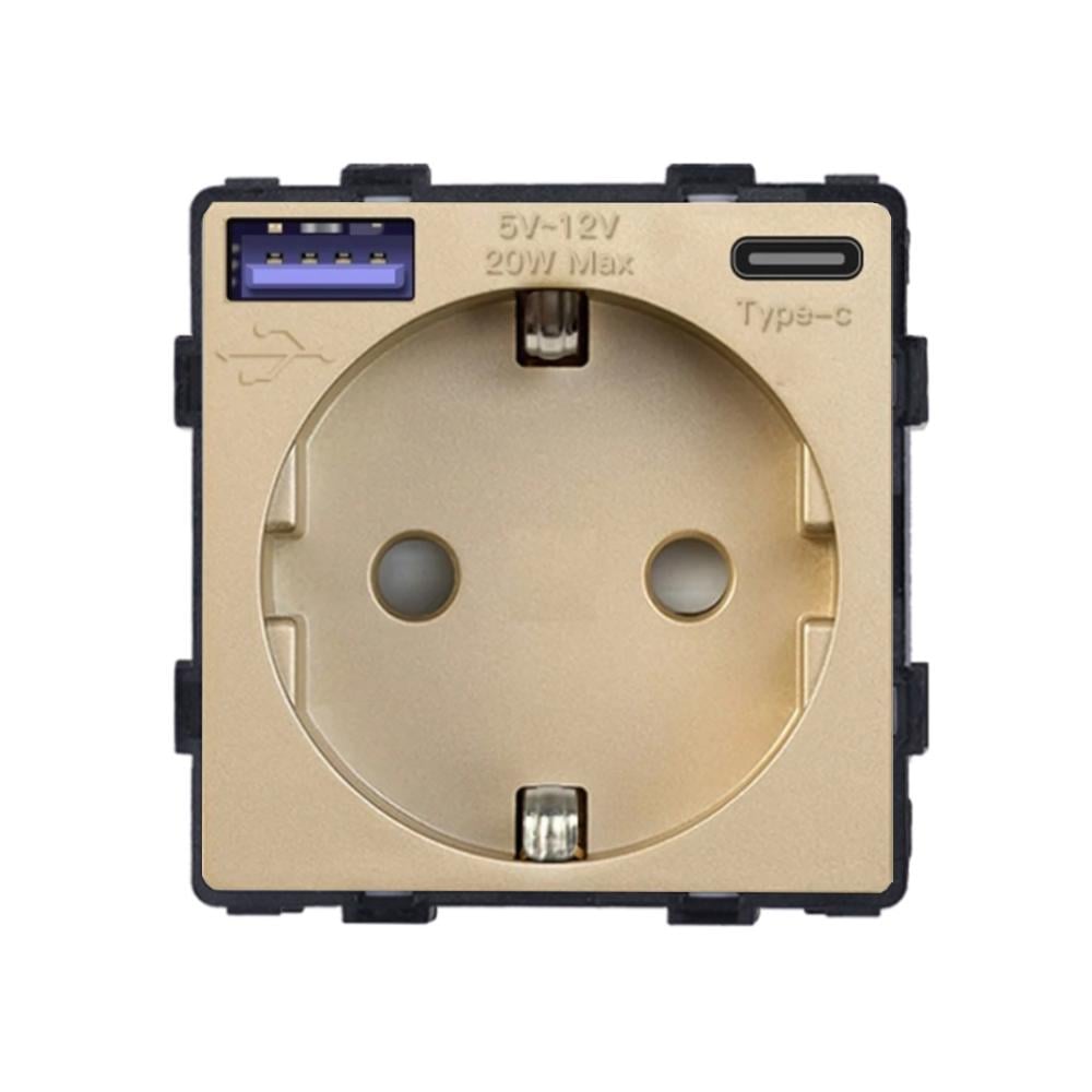 Розетка LUXION с USB A+C 20 Вт с заземлением 250 В 16 А Золотой (LX-86-GAC-GD)