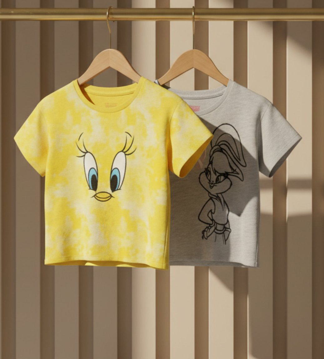 Набор футболок для девочки укороченные хлопчатобумажные Disney Looney Tunes 122-128 см 6-8 лет 2 шт. (4334036009789-1)