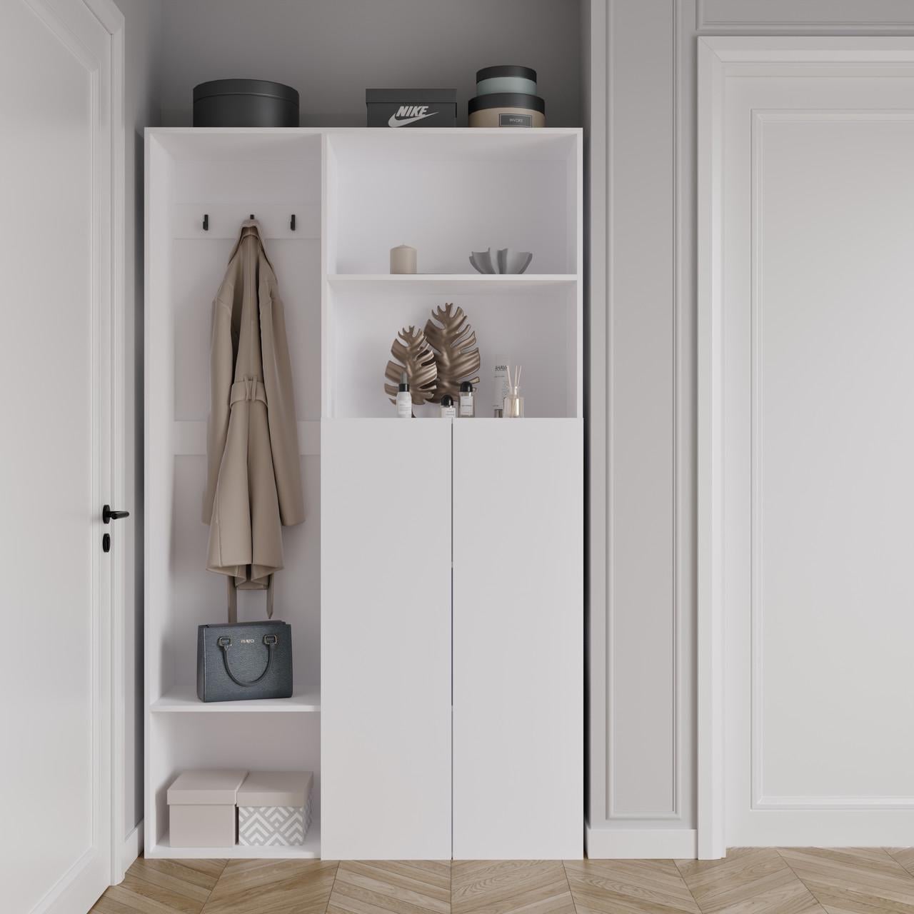 Прихожая с закрытыми и открытыми полками 120х200х35 см Белая (W-4) Прихожая с закрытыми и открытыми полками 120х200х35 см Белая (W-4)