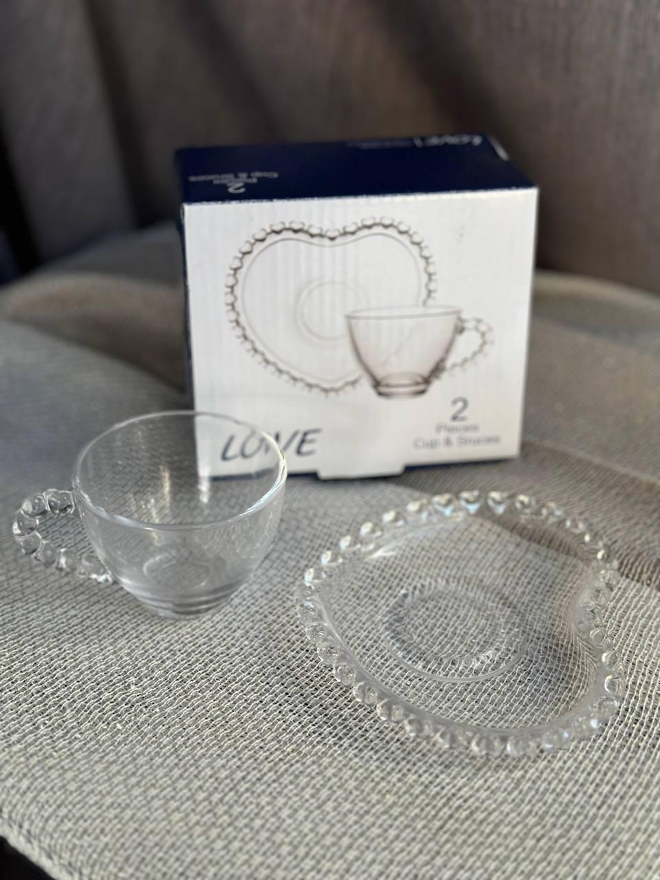 Чашка з блюдцем OLens Прозоре серце скло 100 мл Прозорий - фото 2 Чашка з блюдцем OLens Прозоре серце скло 100 мл Прозорий - фото 2