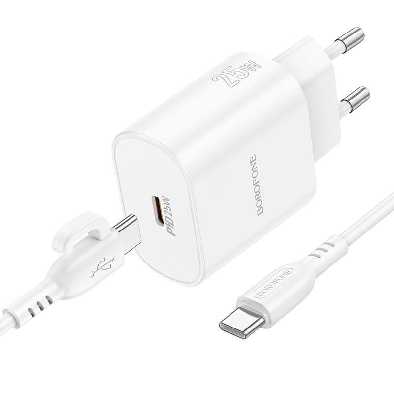 Зарядное устройство для телефона с кабелем Borofone BA82A Platinum single port PD25W charger set CC EU White (24693)