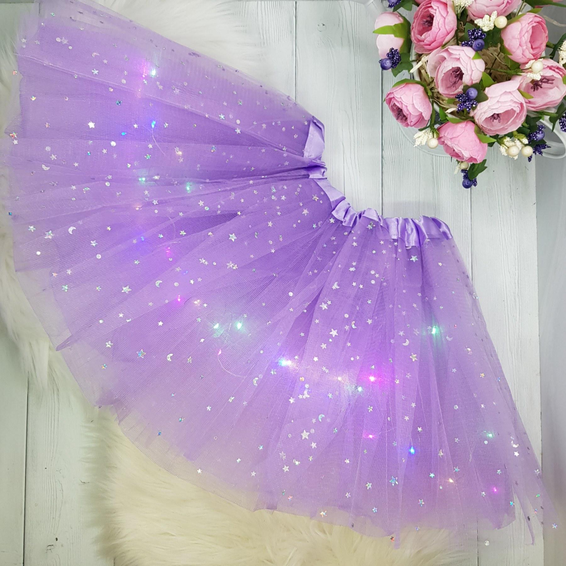 Юбка с диодной подсветкой фатиновая 3-12 лет. Светло-фиолетовый (2353419480)