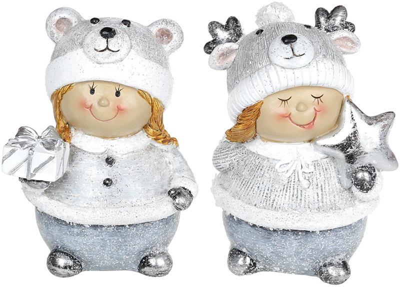 Набор статуэток Девчонка в шапке-мишутке 95х7х13 см 2 шт. Серебро (BD-823-289)