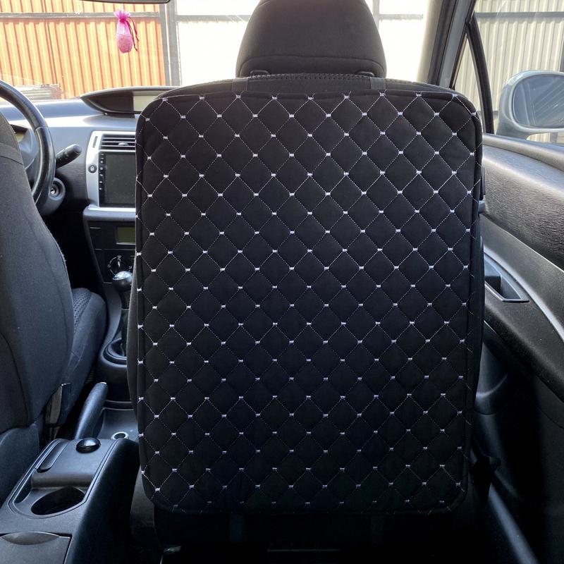 Накидка Lux на спинку переднего сиденья эко-замша с прошивкой 1 шт. Черный/Белый (754) - фото 2