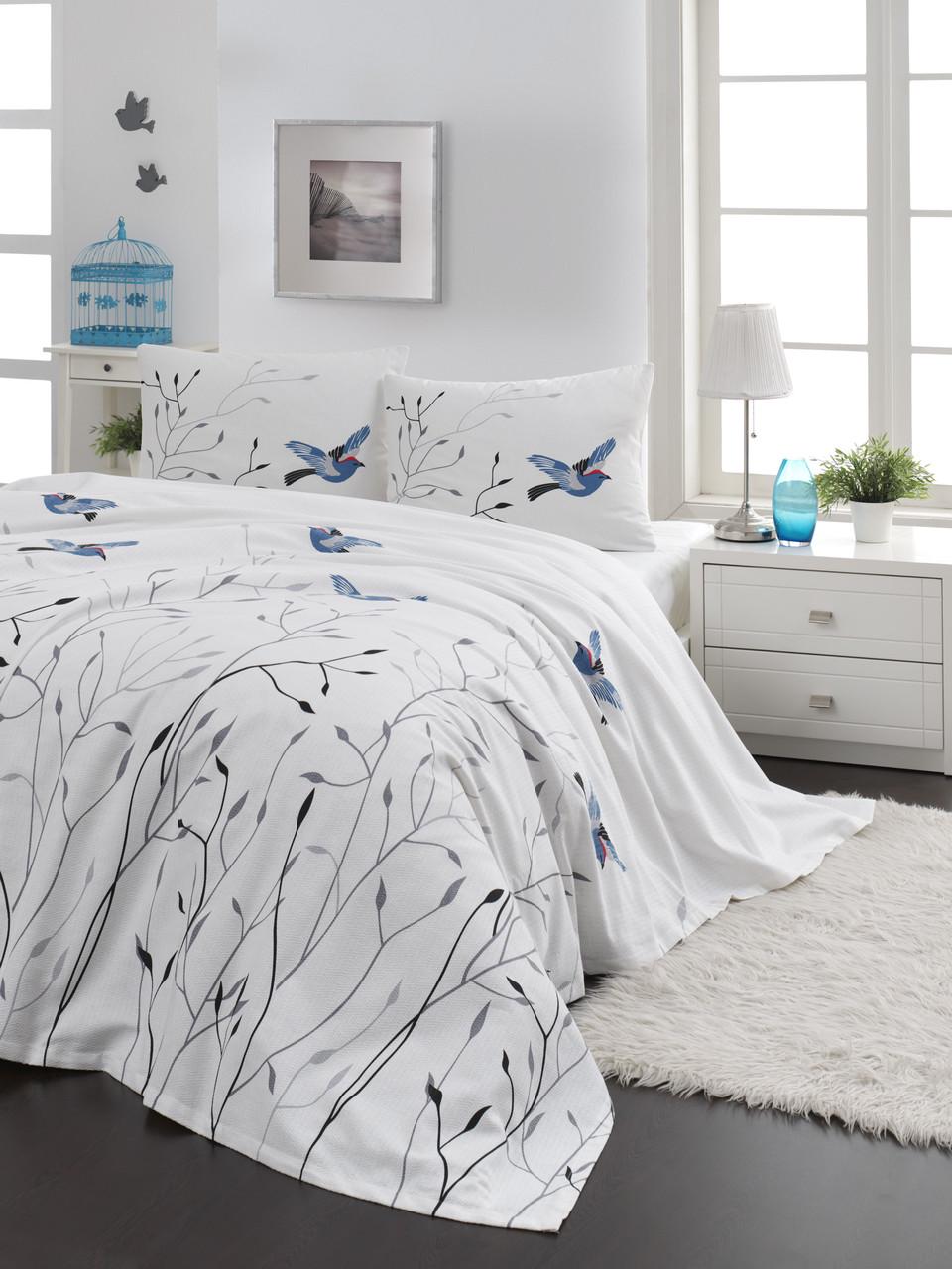 Покрывало пике Lotus Home Perfect Birds 200х235 Голубой (svt-2000022271127)