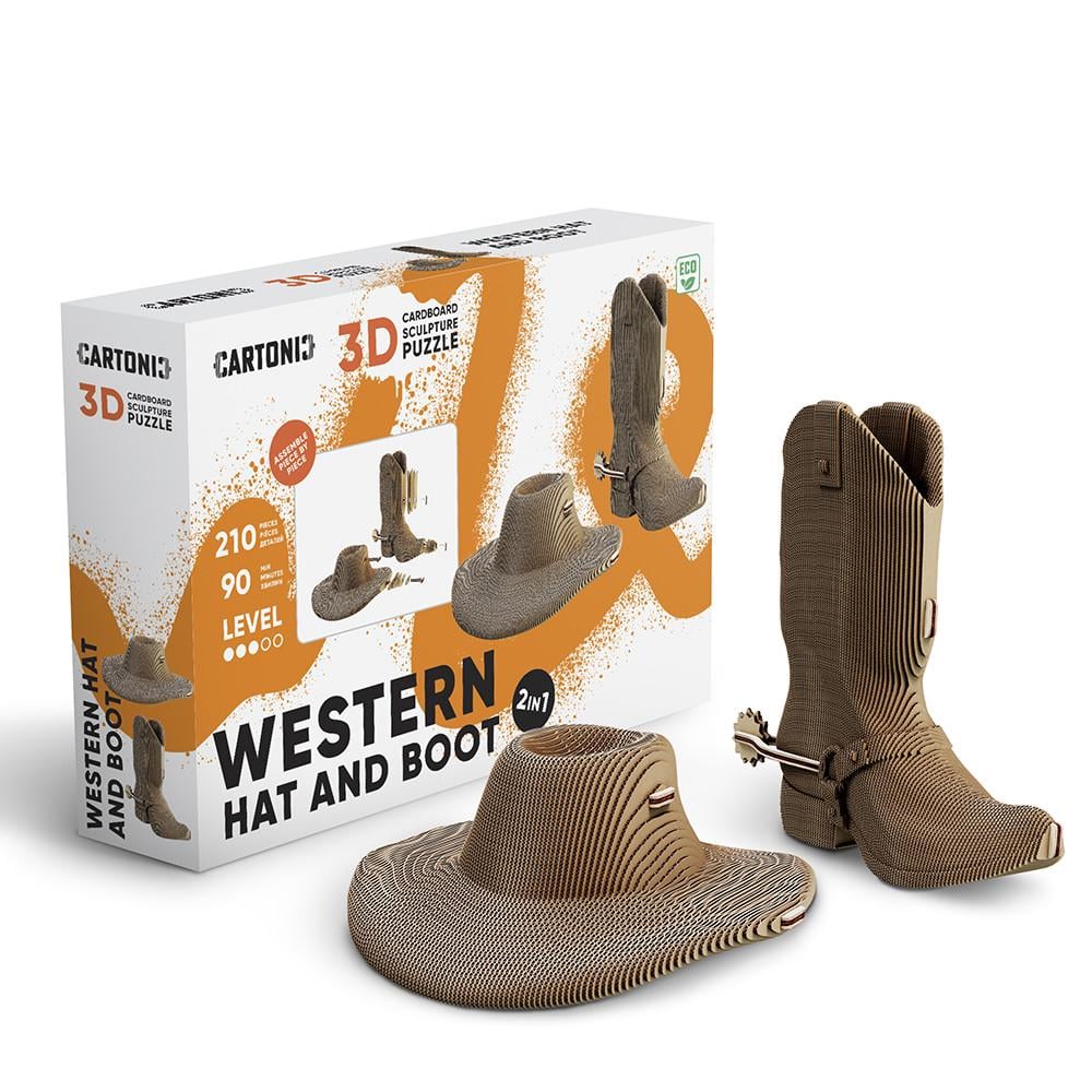 Пазл-конструктор 3D картонный Cartonic 3D Puzzle WESTERN HAT AND BOOT Шляпа и сапог 2в1 (33394483)