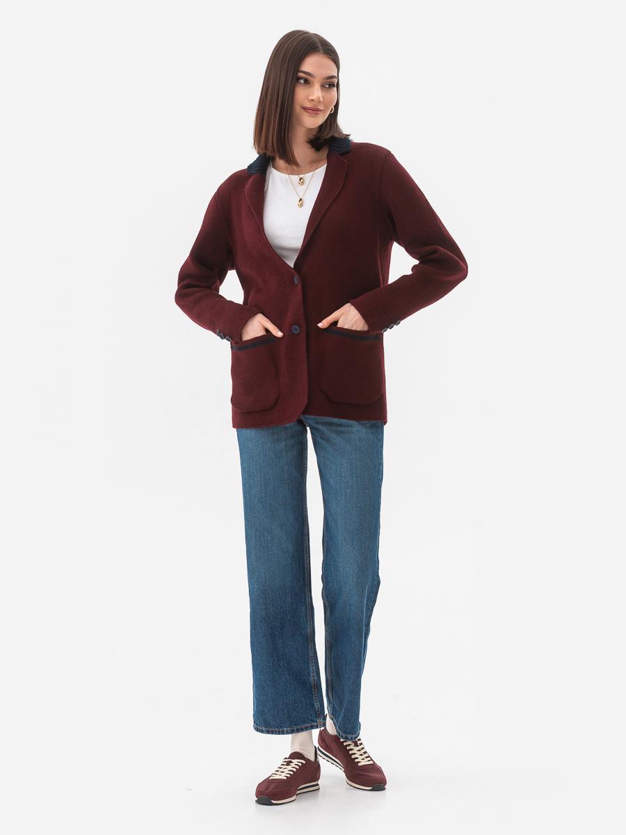 Пиджак вязанный женский oversize SVTR р. 42-50 Бордовый (593) - фото 8