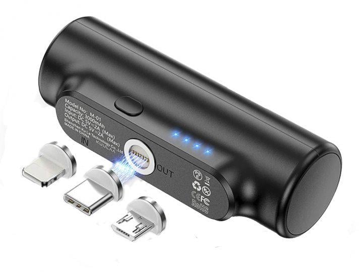 Зарядное устройство 3000 мАч магнитное для телефонов Type-C Lightning Micro USB Черный (18-52-4П1010-634-00)